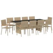 vidaXL 11-delars trädgårds matsalsset Beige Poly Rattan