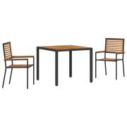 vidaXL 3 Delad Trädgårdsmatsal Svart Poly Rattan Akacia, vidaXL Stapel...