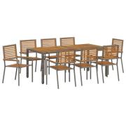 vidaXL 9-delars Trädgårdsmatsals-set Grå Poly Rattan Akacia, vidaXL St...