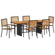 vidaXL 7-delars trädgårdsset svart poly rattan akacia, vidaXL stapelba...
