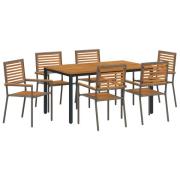 vidaXL 7-delars trädgårdsmatsalsset Grå Poly Rattan Akacia, vidaXL Sta...