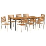 vidaXL 9 Delars Trädgårds matsals set Beige Poly Rattan Akacia, vidaXL...