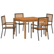 vidaXL 5-delat trädgårdsmöblemang Svart Poly Rattan Akaciaträ, vidaXL ...
