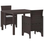 vidaXL 3-delars Trädgårdsmatbord med Kuddar Brun Poly Rattan