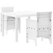vidaXL 3-delat Trädgårdsset med kuddar Vitt Poly Rattan