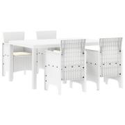 vidaXL 5-delat Trädgårdsmöbelset med kuddar Vitt Poly Rattan