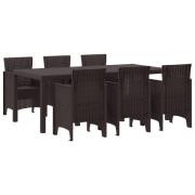 vidaXL 7-delars trädgårdsmatstolset Brun Poly Rattan