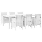 vidaXL 7 Delar Trädgårds Matgrupp Vit Poly Rattan