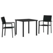 vidaXL 3-delat trädgårdsdining-set svart poly rattan