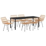 vidaXL 7-delar Trädgårds Matsalsset Brun Poly Rattan