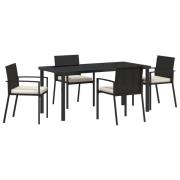 vidaXL 5-delat trädgårdsset svart poly rattan