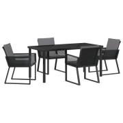 vidaXL 5-delat trädgårdsmöbelset med kuddar Svart Poly Rattan