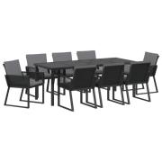 vidaXL 9-delat Trädgårdsdining Set med Kuddar Svart Poly Rattan