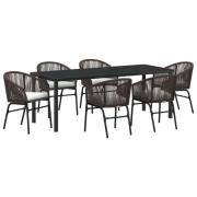 vidaXL 7 Delars Trädgårdsdining Set Brun Poly Rattan