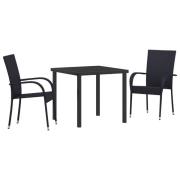vidaXL 3-delars trädgårdsset svart poly rattan