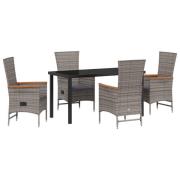 vidaXL 5-delat trädgårdsdiningset med kuddar Grå Poly Rattan