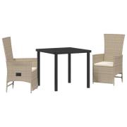 vidaXL 3-delat set för trädgårdsbordsätande med kuddar beige polyrotti...