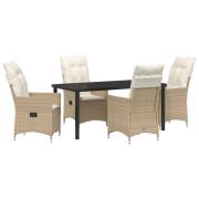 vidaXL 5 Delad Trädgårdsdining Set Med Kuddar Beige Poly Rottning