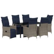 vidaXL 7-delat Trädgårdsmatsals set med kuddar Grå Poly Rattan, vidaXL...