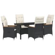 vidaXL 5-delat trädgårdsdining-set med kuddar Svart Poly Rattan
