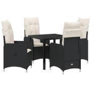 vidaXL 5 Delars Trädgårdsdining Set Med Kuddar Svart Poly Rattan