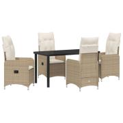 vidaXL 5-delat Trädgårdsmatbord med Kuddar Beige Poly Rattan