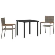 vidaXL 3-delat Trädgårdsmatsal Grå Poly Rattan