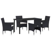vidaXL 5-delars trädgårdsdining set svart poly rattan