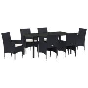 vidaXL 7-delat trädgårdsset Svart Poly Rattan