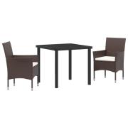 vidaXL 3-delat trädgårdsset Brun Poly Rattan