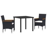 vidaXL 3-delat trädgårdsmöbelset svart poly rattan