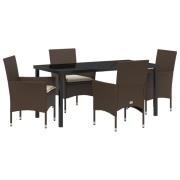 vidaXL 5-delars trädgårdsdining set med kuddar brun poly rattan, vidaX...