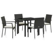 vidaXL 5-delat Trädgårdsset med Kuddar Svart Poly Rattan