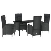 vidaXL 5-Dela Trädgård Matsalset Svart Poly Rattan