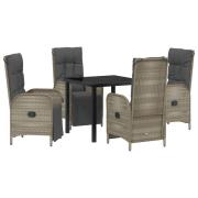 vidaXL 5 Delar Trädgårds Dining Set med Kuddar Grå Poly Rattan