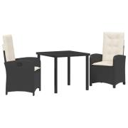 vidaXL 3-delat Trädgårdsdining set med kuddar Svart Poly Rattan