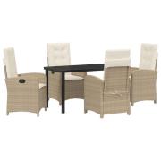 vidaXL 5-delars Trädgårdsset med Kuddar, Beige Poly Rattan