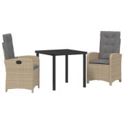 vidaXL 3-delad Trädgårdsdining Set med Kuddar Beige Poly Rattan