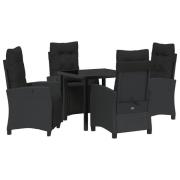 vidaXL 5-delat trädgårdsdining set svart poly rattan