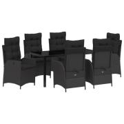 vidaXL 7-delat trädgårdsdining-set med kuddar Svart Poly Rattan