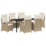 vidaXL 7-delat Trädgårdsdining Set med Kuddar Beige Poly Rattan