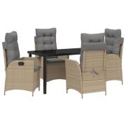vidaXL 5-delat Trädgårdsdining Set med Kuddar Beige Poly-konstrotting