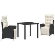 vidaXL 3 delar trädgårdsmatplats set svart poly-rattan