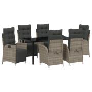vidaXL 7 Delars Trädgårdsmatbord Set Grå Poly Rattan