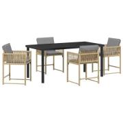 vidaXL 5-delat trädgårdsset med kuddar Beige Poly Rattan