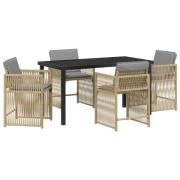 vidaXL 5-delat trädgårdsmatsalsset med kuddar Beige Poly Rattan