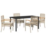 vidaXL 5-delars trädgårds middagsset med kuddar Beige Poly Rattan