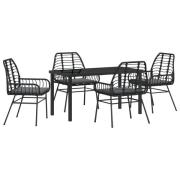 vidaXL 5-delat trädgårdsdining set med dynor Svart Poly Rattan