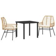 vidaXL 3-delat trädgårdsset med kuddar Brun Poly Rattan