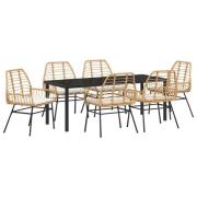 vidaXL 7 Delars Trädgårdsdining Set med Kuddar Brun Poly Rattan